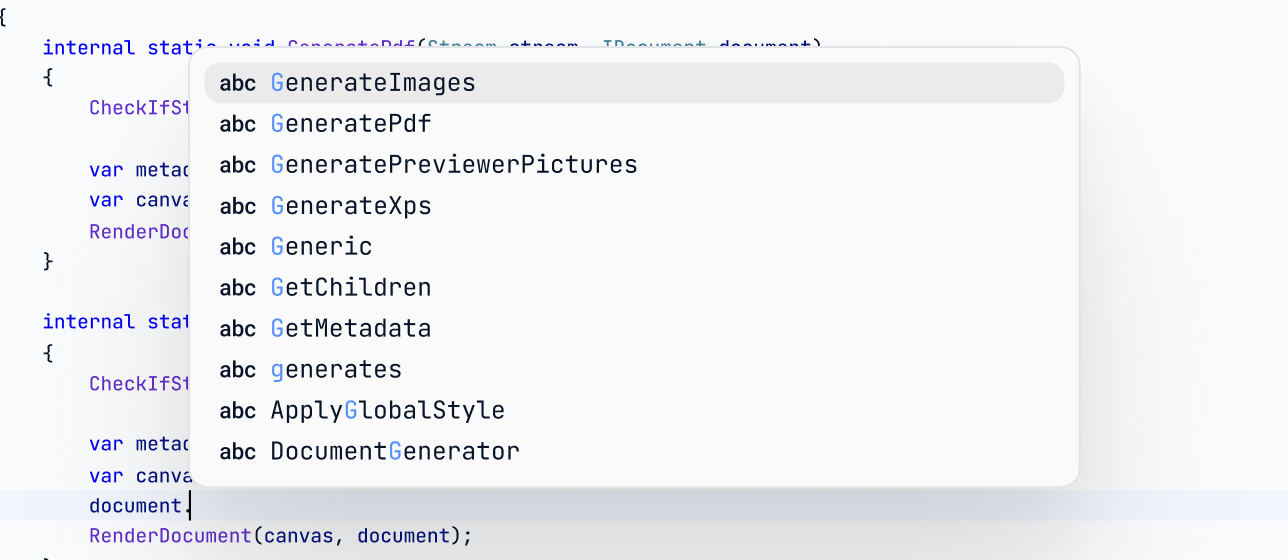 Lightly C# IDE 代码智能补全